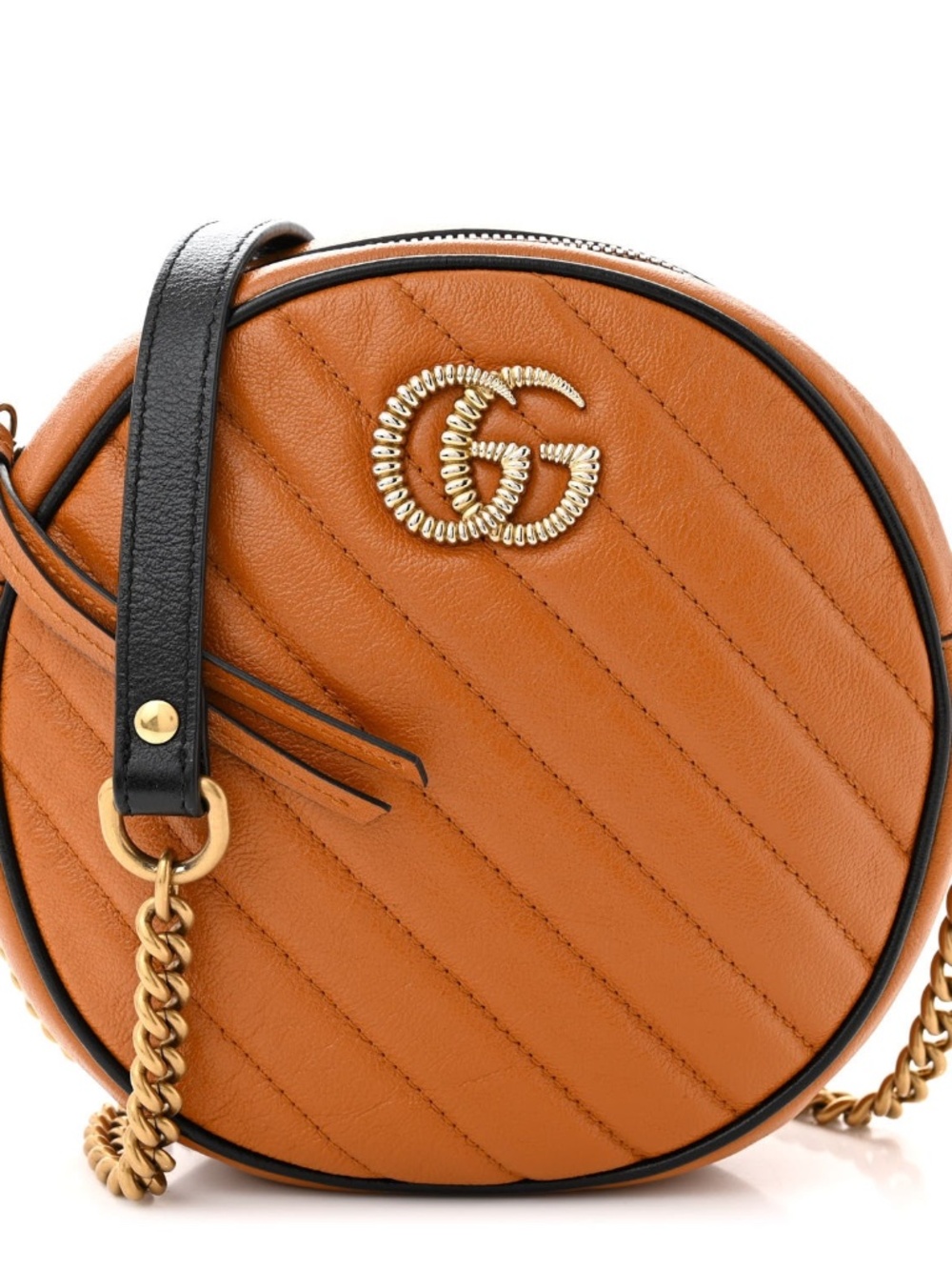 Azalea Calfskin Matelasse Diagonal Torchon Marmont Round Shoulder Bag Cognac